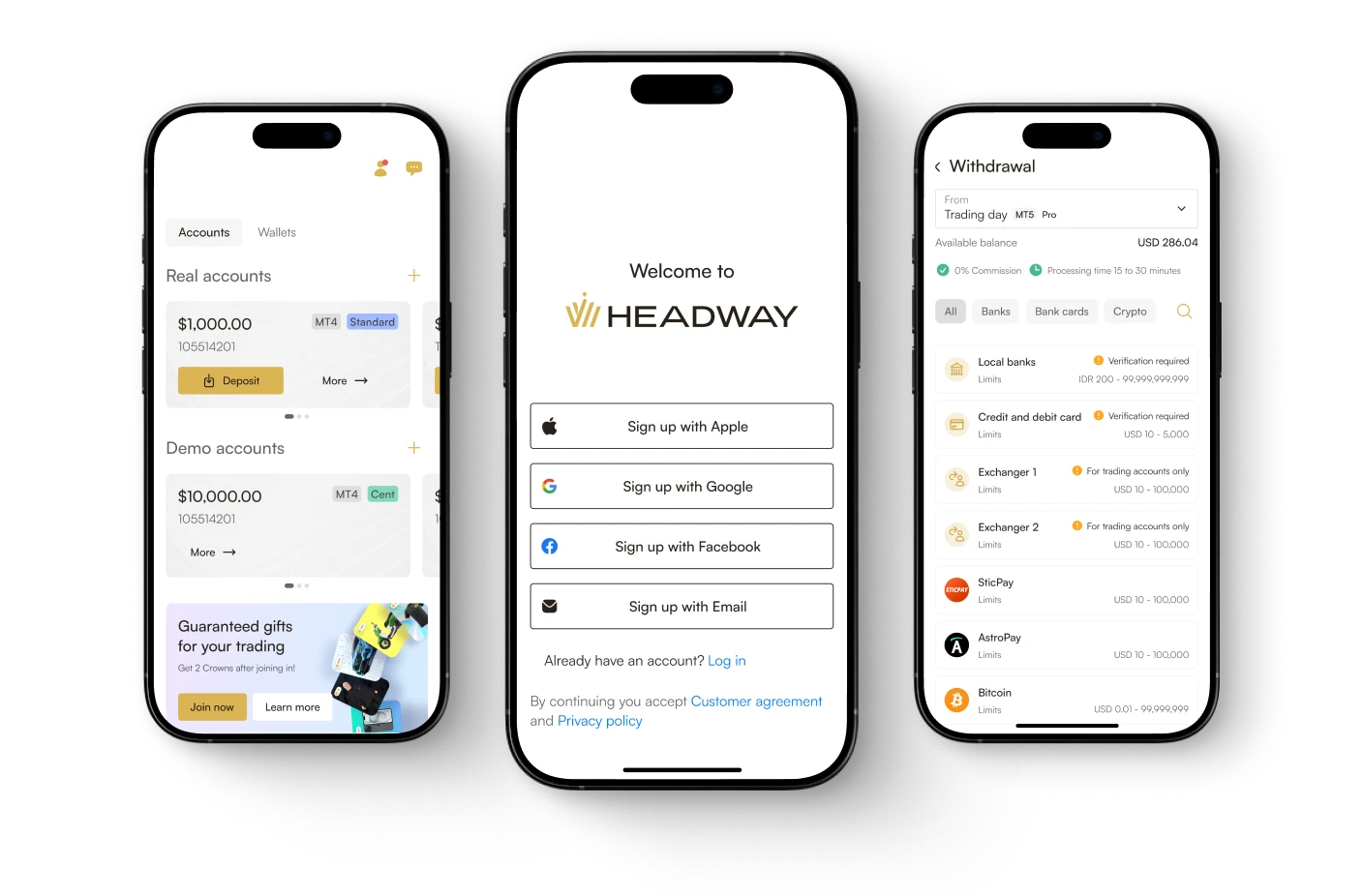 صورة هاتف تُظهِر تطبيق التداول من Headway